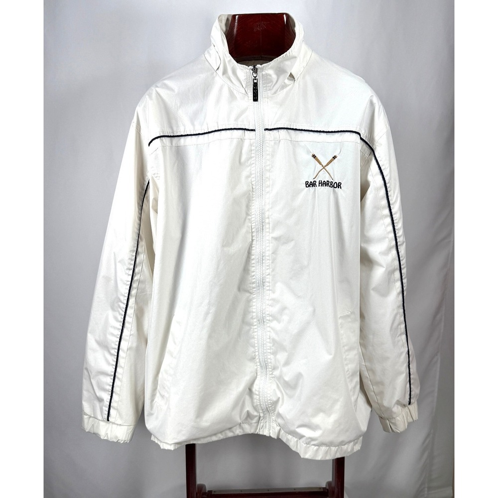 Bar Harbor Mens White Full Zip Jacket Size L Logo Nautical Preppy Outdoor Maine